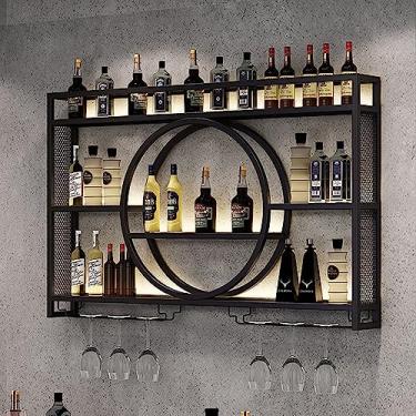 Imagem de Rack de vinho montado na parede com suporte de vidro, rack de vinho de ferro multifuncional para garrafas de vinho, rack de armazenamento de copos de champanhe montado na parede, suporte de garrafa de
