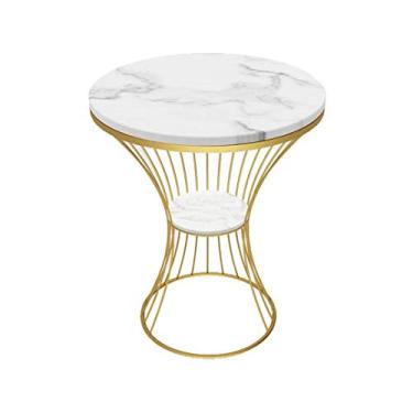 Imagem de Mesas de canto Mesa de chá de mármore nórdico, mesa lateral de sofá moderno pequeno apartamento canto sala de estar criativa pequena mesa de centro redonda (cor: C) (A)
