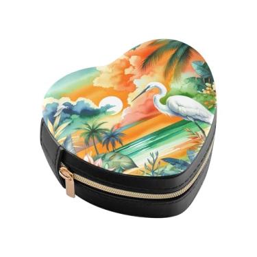Imagem de Burbuja Caixa de joias com palmeiras em forma de coração com palmeiras, mini estojo de viagem para mulheres e meninas, organizador portátil de armazenamento para brincos, anéis, colares e pulseiras