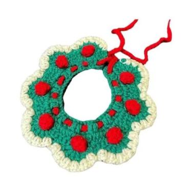 Imagem de Coleira De Laço De Natal Em Lã Crocheteada Para Gatos, Gatinhos E Cães