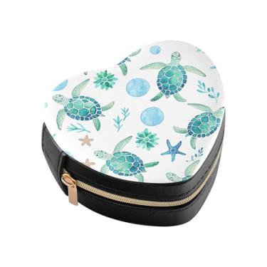 Imagem de Burbuja Mini caixa de joias em forma de coração de tartaruga em aquarela para mulheres e meninas, estojo portátil organizador de armazenamento para brincos, anéis, colares e pulseiras