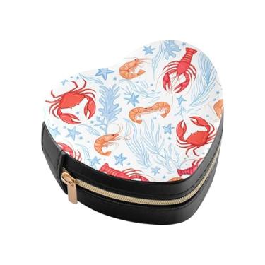 Imagem de Burbuja Caixa de joias em forma de coração, caranguejos vermelhos, camarões, mini estojo de viagem para mulheres e meninas, organizador portátil de armazenamento para brincos, anéis, colares e