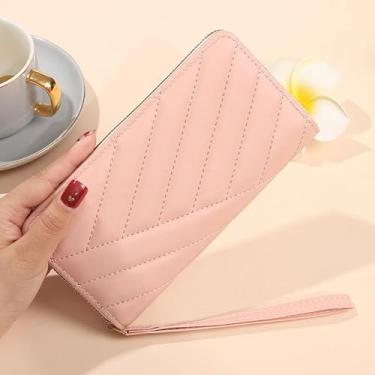 Imagem de Carteira longa feminina – Carteira com zíper de grande capacidade com compartimentos para vários cartões, bloqueio RFID e alça de pulso removível, rosa, Bolsas de mão