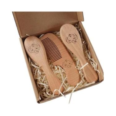 Imagem de Conjunto De Escova E Pente Para Bebê Recém-Nascido 3 Peças Com Gravaçã