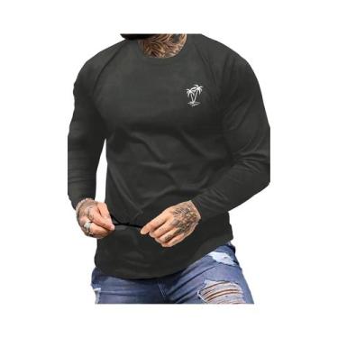 Imagem de Camiseta Masculina De Manga Longa Com Estampa De Coqueiro, 100% Algodã