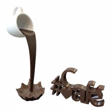 Imagem de Xícara flutuante com letra Café cantinho do café decorativa, Branco co