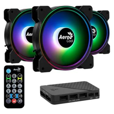 Imagem de Kit Cooler FAN com 3 Unidades AEROCOOL Saturn 12 PRO, ARGB + HUB + Controle AEROCOOL