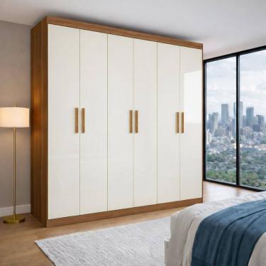 Imagem de Guarda-roupa Slim 6 Portas Mdf Holanda Cinamomo/Off White