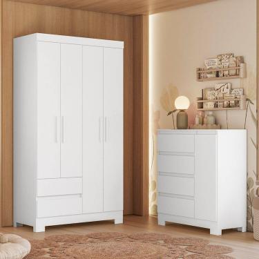 Imagem de Conjunto Quarto Infantil Completo Olimpia Branco/Rosa/Azul/ Titanium