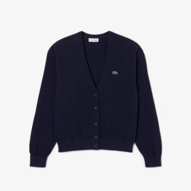 Imagem de Cardigan de Algodão de Ponto Arroz de Gola V Lacoste Feminina-Feminino