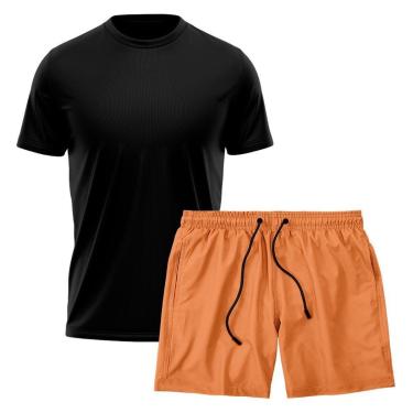 Imagem de Kit Short Praia Academia Passeio Treino Laranja + Camiseta Manga Curta Masculina-Masculino