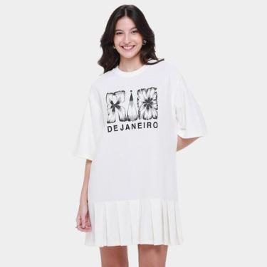 Imagem de Vestido Curto Farm Pregas do Rio Flor, Off white, M