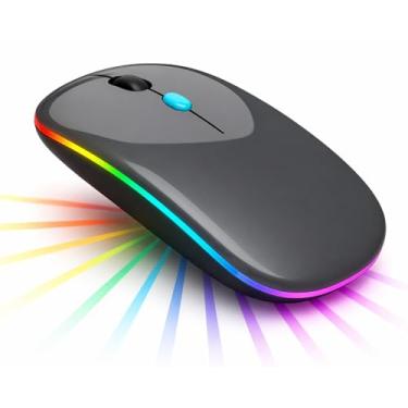 Imagem de Mouse Sem Fio RGB Recarregável – Silencioso, Ergonômico, Dual Mode Bluetooth 5.0 + USB 2.4GHz e DPI Ajustável – Cinza