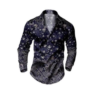 Imagem de Camisa Masculina De Manga Longa Casual Elegante Com Lapela E Botões Pa