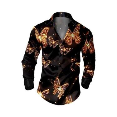 Imagem de Camisa Masculina De Manga Longa Casual Elegante Com Lapela E Botões Pa