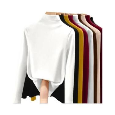 Imagem de Camiseta Térmica Feminina De Manga Longa, Ajuste Slim, Gola Alta, Roup