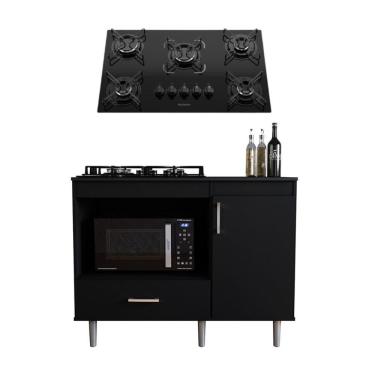 Imagem de Kit Balcão para Cozinha Turim com Cooktop Essencial 1 Porta 1 Gaveta em MDF-MDP 105cm Preto Movelove