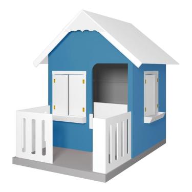 Imagem de Casinha de Brinquedo com Cercado e Floreiros L12 em MDF Azul Claro e Branco Gran Belo
