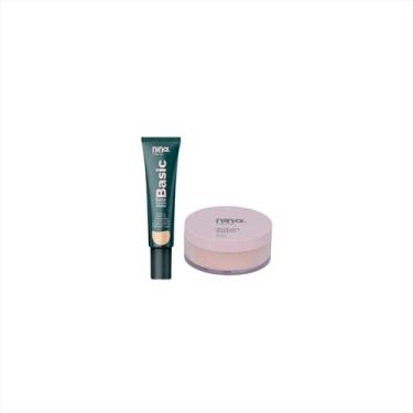 Imagem de Kit Nina Makeup Base Líquida Basic+Pó Solto Instant Cor 2