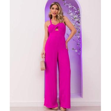 Imagem de Macacão Pantalona Feminino com Bojo Integrado e Amarração nas Costas T