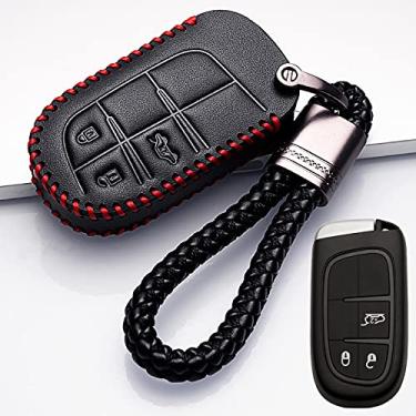 Imagem de YJADHU Car Key Cover Case Key Chain Protetor de chaveiro, adequado para Jeep Grand Cherokee Chrysler 300C Renegade Fiat Freemont 2018,8