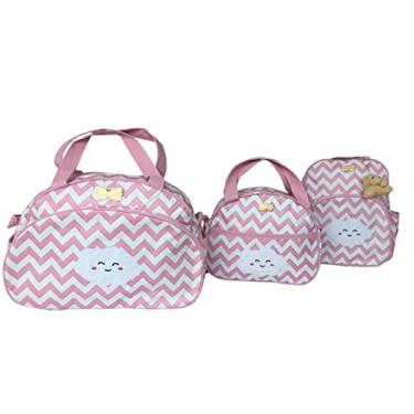 Imagem de Kit Mala Maternidade + Mochila M + Bolsa P Chevron Mave Baby (rosa)