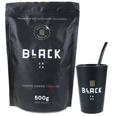 Imagem de KIT COMPLETO CUIA COPO TERERÉ + BOMBA EPOX PRETA 19CM + BLACK ERVA 500G (Cereja Ice)