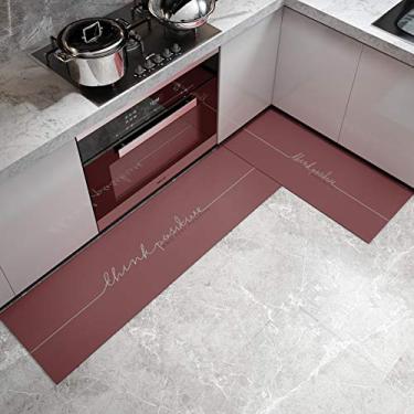 Imagem de Tapetes de cozinha laváveis em poliuretano + PVC, antiderrapante, à prova de água e óleo, tapete confortável, leve, luxuoso, para casa, sala de jantar, varanda, vermelho, 45180 cm