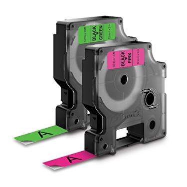 Imagem de DYMO Fita de etiquetagem padrão D1 para etiquetadoras LabelManager, impressão preta em fita neon, 1/5.1 cm L x 10' L, 1 cartucho (1933238)