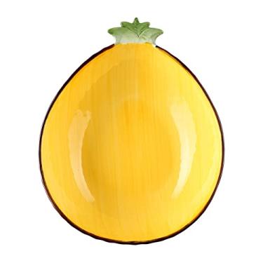 Imagem de Utensílios de jantar de cerâmica tigela de salada em forma de abacaxi criativo bonito prato de cerâmica personalizado talheres tigela de frutas prato de sobremesa (tamanho: tigela/19,4 * 23,5 * 6,5 cm)