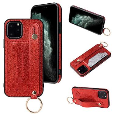 Imagem de Estojo com alça de pulso para iPhone 12 11 Pro Max Capa traseira de cartão de couro para iPhone XR XS X SE 2020 8 7 6 6S Plus Fundas, vermelho, para Samsung Note 10 Plus