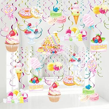 Imagem de 30 peças de decoração de redemoinhos para pendurar doces, decoração de festa de aniversário de Candyland para meninas crianças festa de pirulito festa de sorvete tema doce chá de bebê