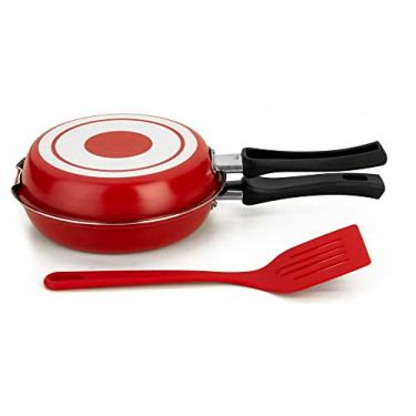 Imagem de Omeleteira Frigideira Dupla Antiaderente 20 cm com espátula Vermelha Multiflon