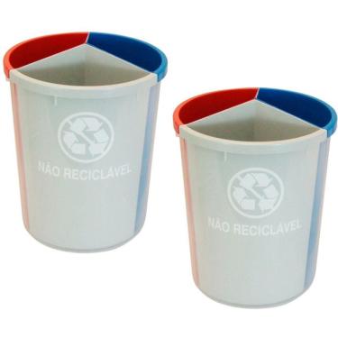 Imagem de Lixeiras Plástico Com 3 Divisões Coleta Seletiva 2 Unidades