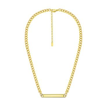 Imagem de KristLand - Colar de coração banhado a ouro 18 k com pingente de barra de aço de titânio corrente de elos grossos feminino colar fígaro gargantilha ajustável longo presente feminino, Cristal, Cristais