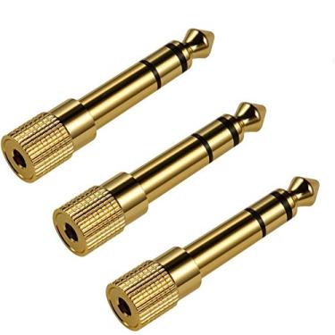 Imagem de 3 pacotes de conversor adaptador de áudio estéreo, 6,35 mm (1/4") macho para 3,5 mm (1/8") fone de ouvido feminino banhado a ouro puro cobre plugue para guitarra fones de ouvido Amp