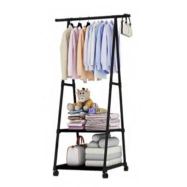 Imagem de Arara de Roupas Cabideiro Multifuncional Sapateira Closet Prateleira Com Rodas Organização Casa