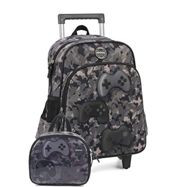 Imagem de Kit Mochila de Rodinha e Lancheira Camufladas Gamer by Up4You Ref.37782 (Cinza)