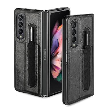Imagem de Bolsa de couro de luxo para Samsung Galaxy Z Fold 3 5G Fold4 Fold 4 Fold3 com suporte para caneta Capa anti-detonação, preta, para Samsung Z fold4
