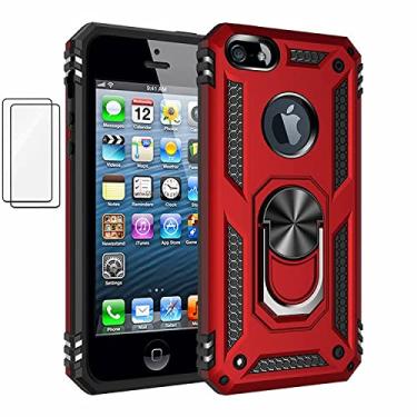 Imagem de Capa para Apple iPhone 5s Capinha com protetor de tela de vidro temperado [2 Pack], Case para telefone de proteção militar com suporte para Apple iPhone 5s (vermelho)