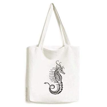 Imagem de Bolsa de lona com ilustração da vida marinha Hippocampus bolsa de compras casual bolsa de mão