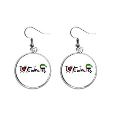 Imagem de I Love Emirates Bandeira da Palavra Amor Ilustração Coração Brinco Pendente Prata Joia Feminina