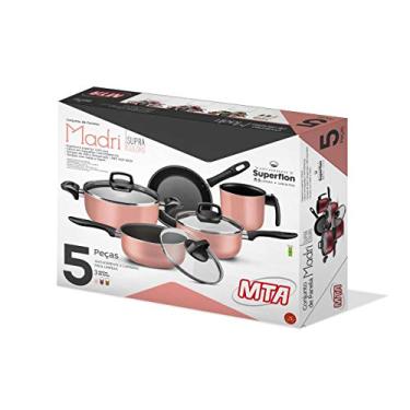 Imagem de Conjunto De 5 Panelas Antiaderente Com Tampa Vidro Madri Rosé Supra MTA