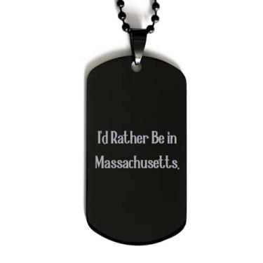 Imagem de SpreadPassion I'd Rather Be in Massachusetts. Etiqueta de cachorro preta Massachusetts, lindo Massachusetts, colar com pingente gravado para