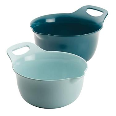 Imagem de Rachael Ray Tools and Gadgets Conjunto de tigelas empilháveis com bico e alça – 2 e 3 litros, azul claro e azul-petróleo