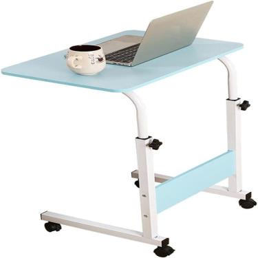 Imagem de Mesa notebook ajustavel escrivaninha multiuso cafe sofa cama rodas computador home office computador azul