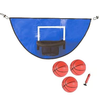 Imagem de Acessório de cesta de basquete para trampolim, cesta de basquete de trampolim com 3 mini bolas de basquete e bomba, cordões de comprimento ajustável para todos os trampolins com invólucro e tampas de mastro, para todas as idades