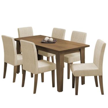 Imagem de Conjunto de Mesa Sala de Jantar Miami com 6 Cadeiras Trieste Suede 1,60m Cedro / Areia Dobuê