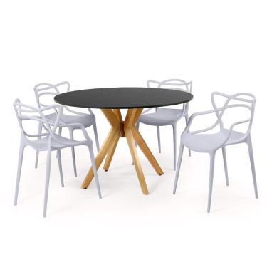 Imagem de Conjunto Mesa de Jantar Redonda Marci Preta 120cm com 4 Cadeiras Allegra - Cinza
