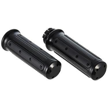 Imagem de Acessório de guidão de motocicleta Kuryakyn 6121: Pegas da indústria pesada com tampas de extremidade para controle do acelerador de cabo duplo: motocicletas Harley-Davidson 1982-2019, preto acetinado, 1 par